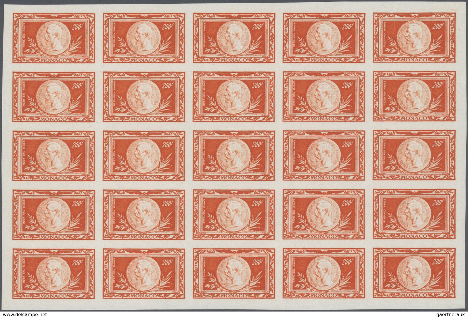 Monaco: 1949, 100th Birth Anniversary IMPERFORATE, 25 Complete Sets Within Units, Unmounted Mint. Ma - Ungebraucht