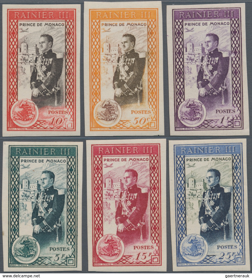 Monaco: 1950, Accession To The Throne Of Prince Rainier III. Set Of Six IMPERFORATE Stamps In A Lot - Ungebraucht