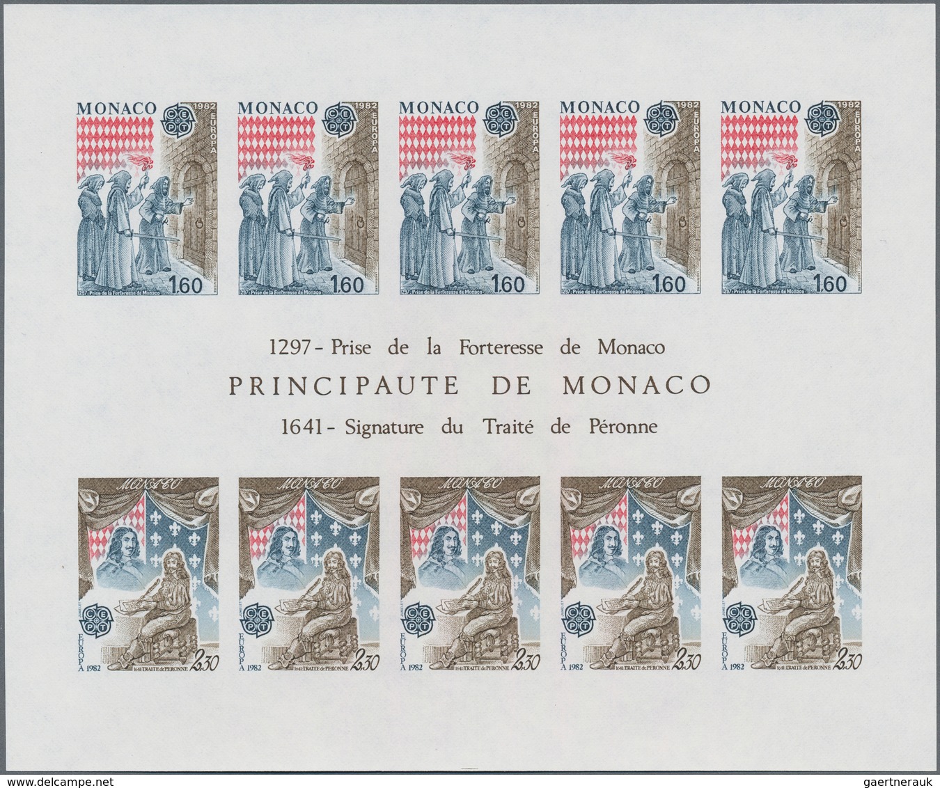 Monaco: 1982, Europa-Cept, Souvenir Sheet IMPERFORATE, 50 Pieces Unmounted Mint. Maury 1357A Nd (50) - Unused Stamps