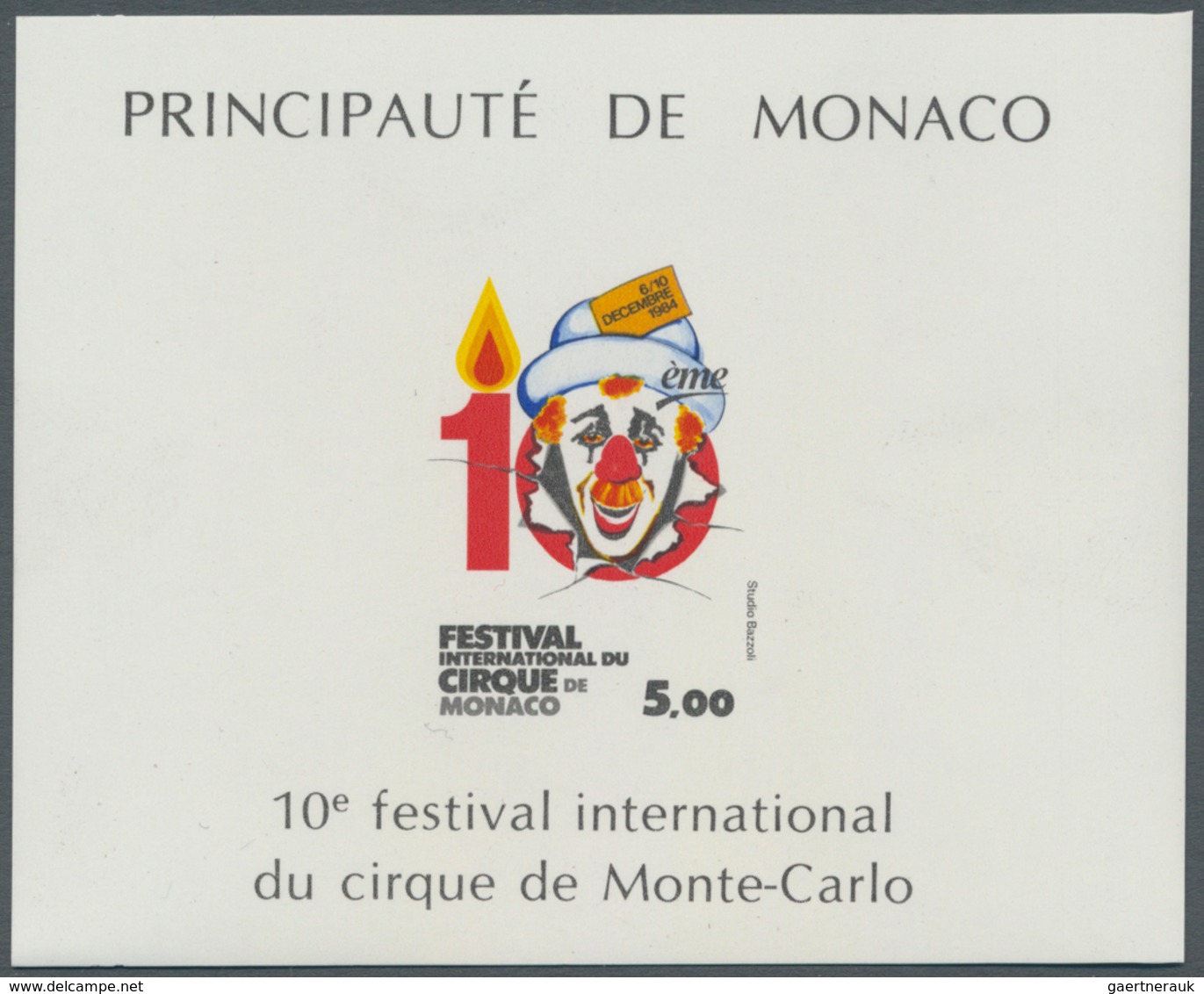 Monaco: 1984, Circus Festival, Souvenir Sheet IMPERFORATE, 100 Pieces Unmounted Mint. Maury 1488A Nd - Ungebraucht