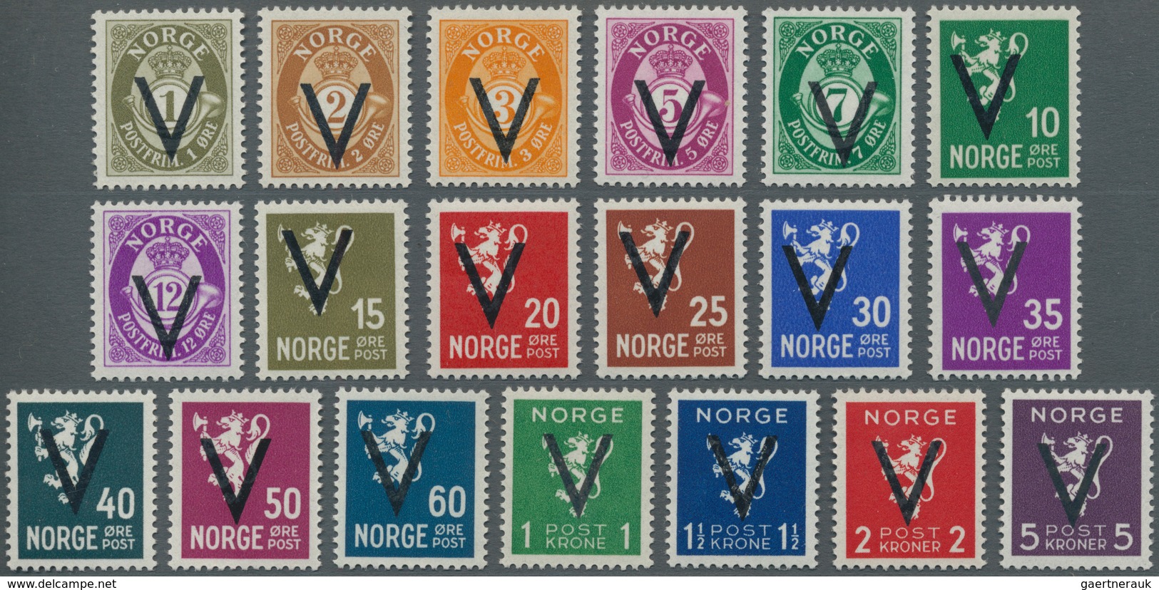 Norwegen: 1941, Definitives With Opt. 'V' (Victory Issue) Without Watermark In An Investment Lot Wit - Briefe U. Dokumente