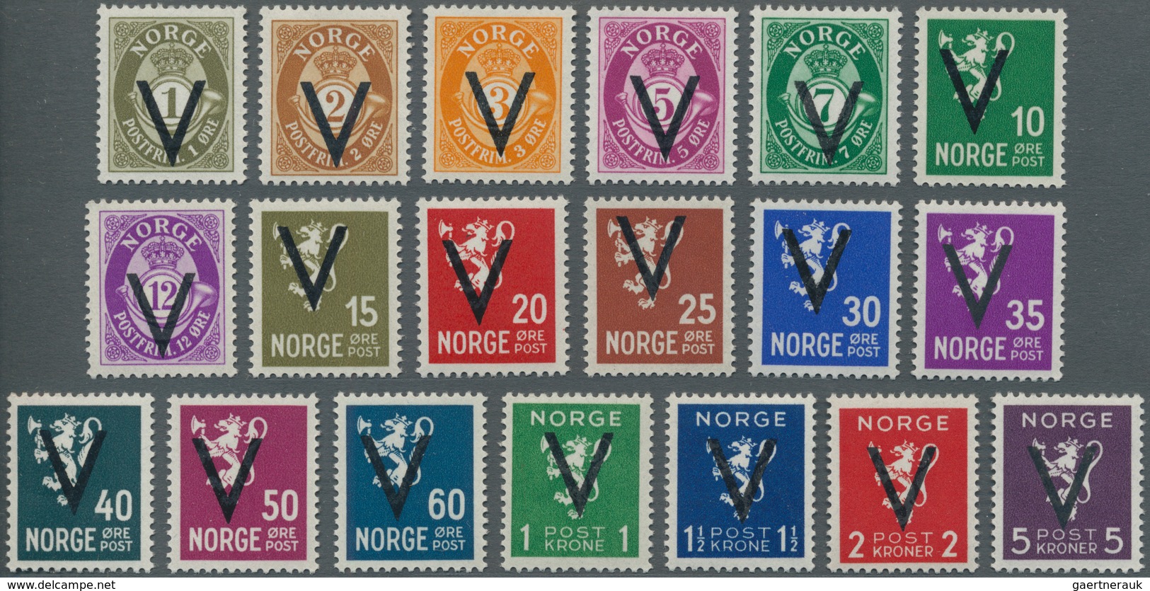 Norwegen: 1941, Definitives With Opt. 'V' (Victory Issue) Without Watermark In An Investment Lot Wit - Briefe U. Dokumente