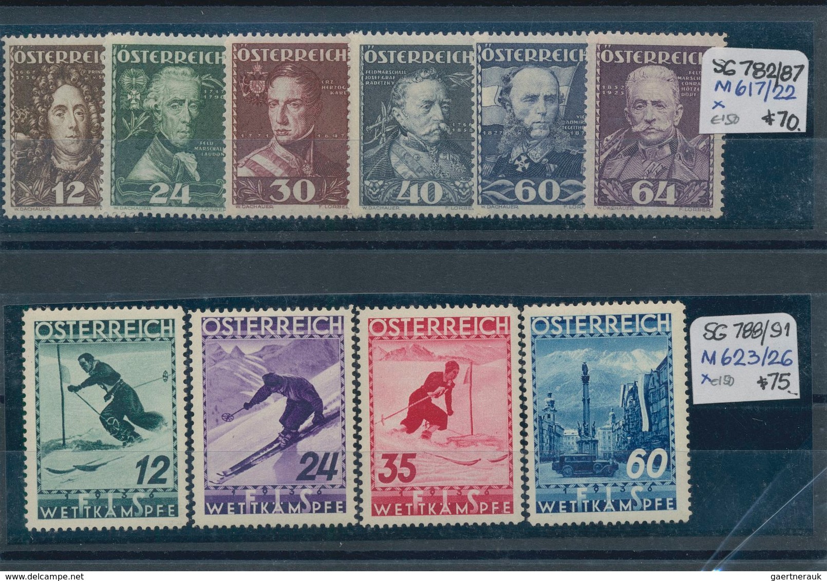 Österreich: 1850/1960 (ca.), sauber sortierter Bestand auf Steckkarten in zwei Ringalben, durchweg g