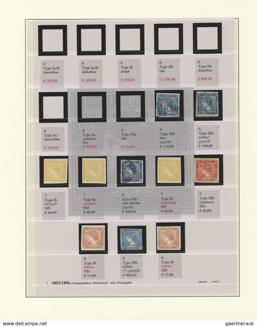 Österreich: 1851, Blauer Merkur, Partie Von Drei Gestempelten Und Einem Ungebrauchtem Wert, Etwas Un - Sammlungen