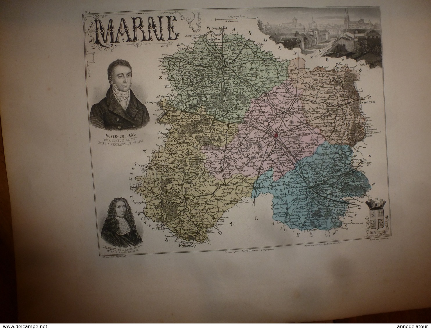 1880 MARNE (Chalons,Epernay,Reims,Vitry,Ste-Menehould,Vertus,AÏ,Beine,etc) Carte Géo-Descriptive: Edit Migeon,géographe - Cartes Géographiques