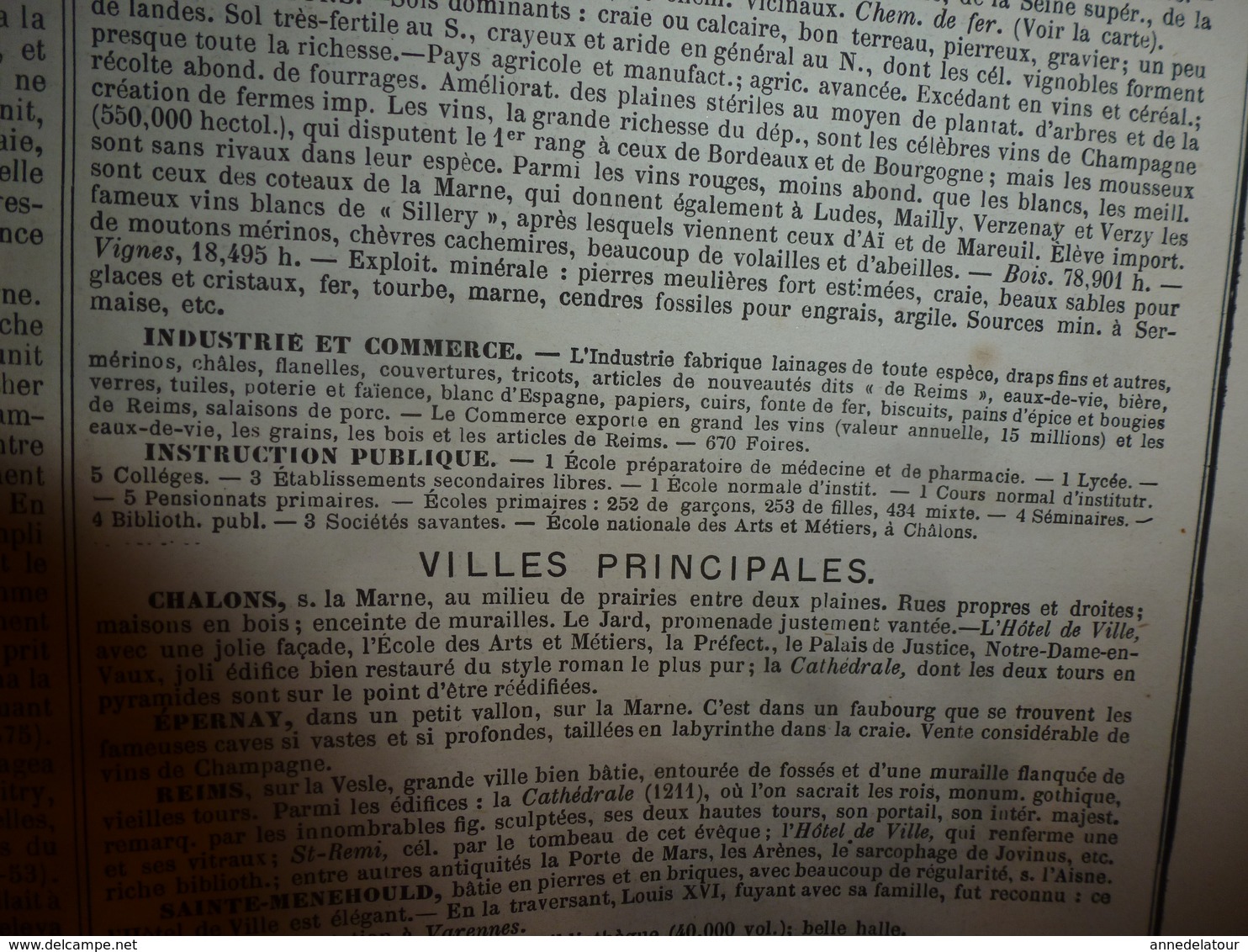 1880 MARNE (Chalons,Epernay,Reims,Vitry,Ste-Menehould,Vertus,AÏ,Beine,etc) Carte Géo-Descriptive: Edit Migeon,géographe