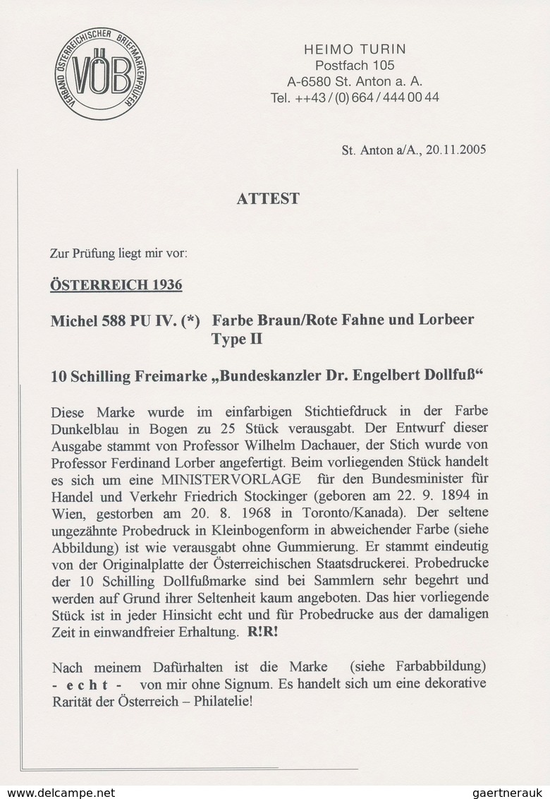 Österreich: 1936, DOLLFUß, Sehr Gehaltvolle Spezialsammlung Der PROBEDRUCKE Zur 10 Schilling Freimar - Collections