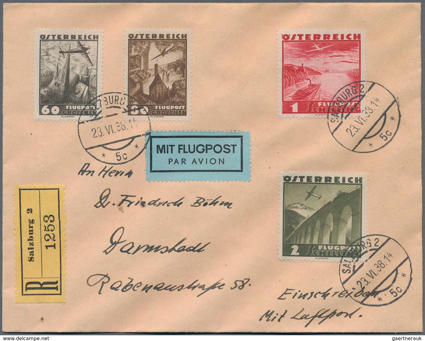 Österreich - Flugpost: 1938, Acht Bessere Briefe Mit U.a. Satzfrankaturen Der Luftpost-Ausgaben 1928 - Other & Unclassified