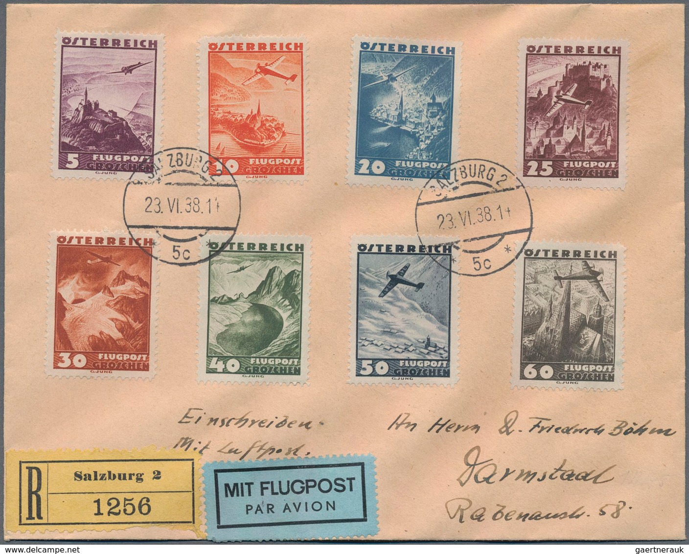 Österreich - Flugpost: 1938, Acht Bessere Briefe Mit U.a. Satzfrankaturen Der Luftpost-Ausgaben 1928 - Other & Unclassified