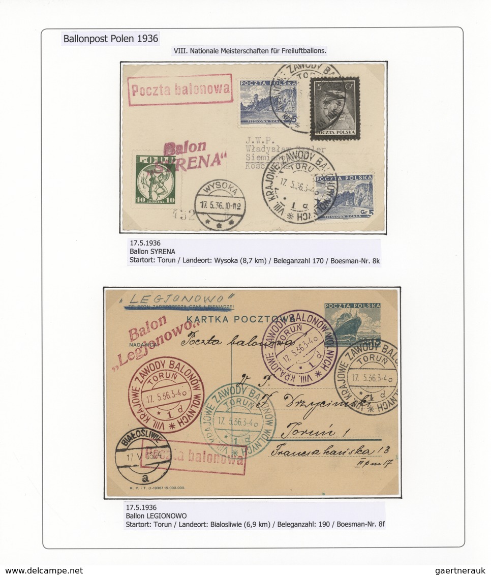 Polen: 1926/1939, BALLOON MAIL, specialised collection of 56 balloon covers/cards, neatly arranged o