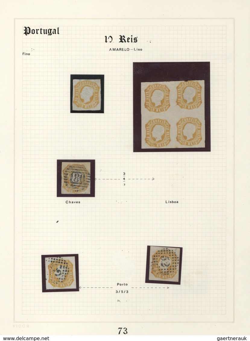 Portugal: 1853/1864, specialised exhibit collection of embossed first issues on apprx. 70 album page