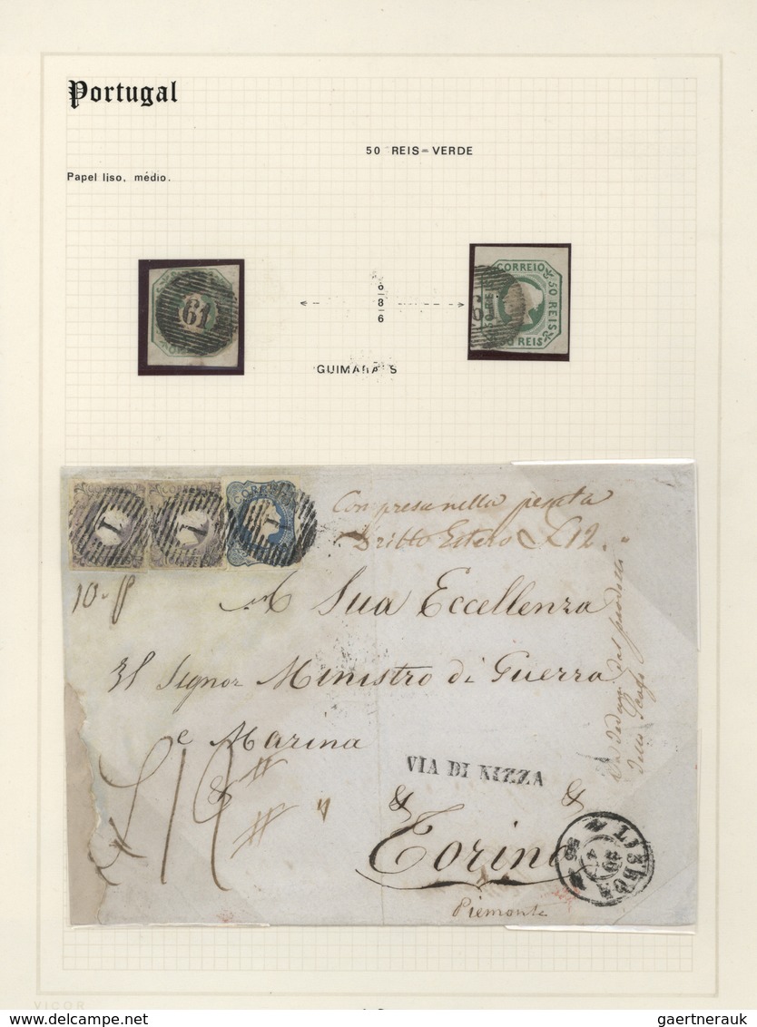 Portugal: 1853/1864, specialised exhibit collection of embossed first issues on apprx. 70 album page