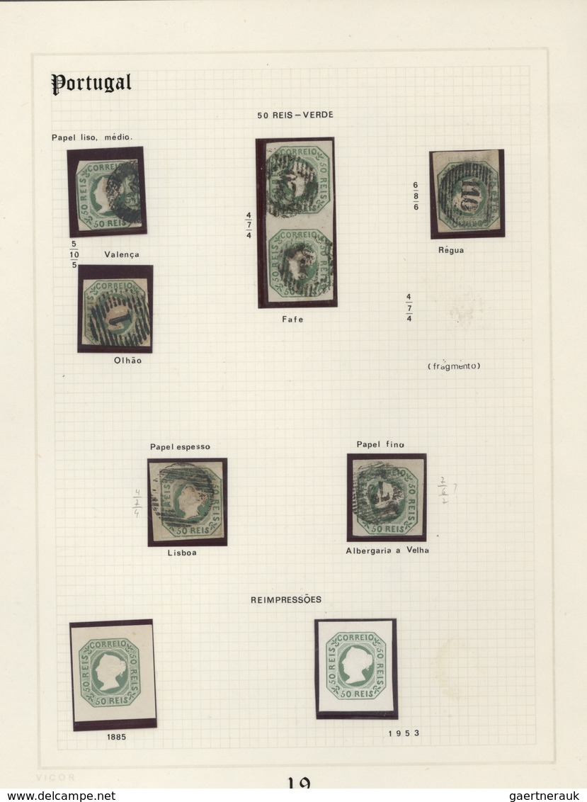 Portugal: 1853/1864, specialised exhibit collection of embossed first issues on apprx. 70 album page