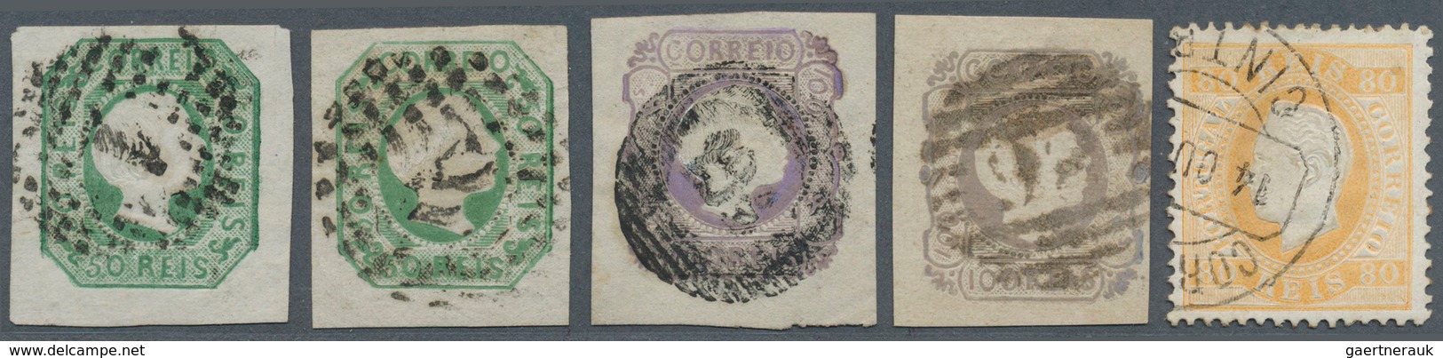 Portugal: 1855/1871, Interesting Duplicated Lot Of King Pedro V. Issues Used With Some Nice Postmark - Sonstige & Ohne Zuordnung