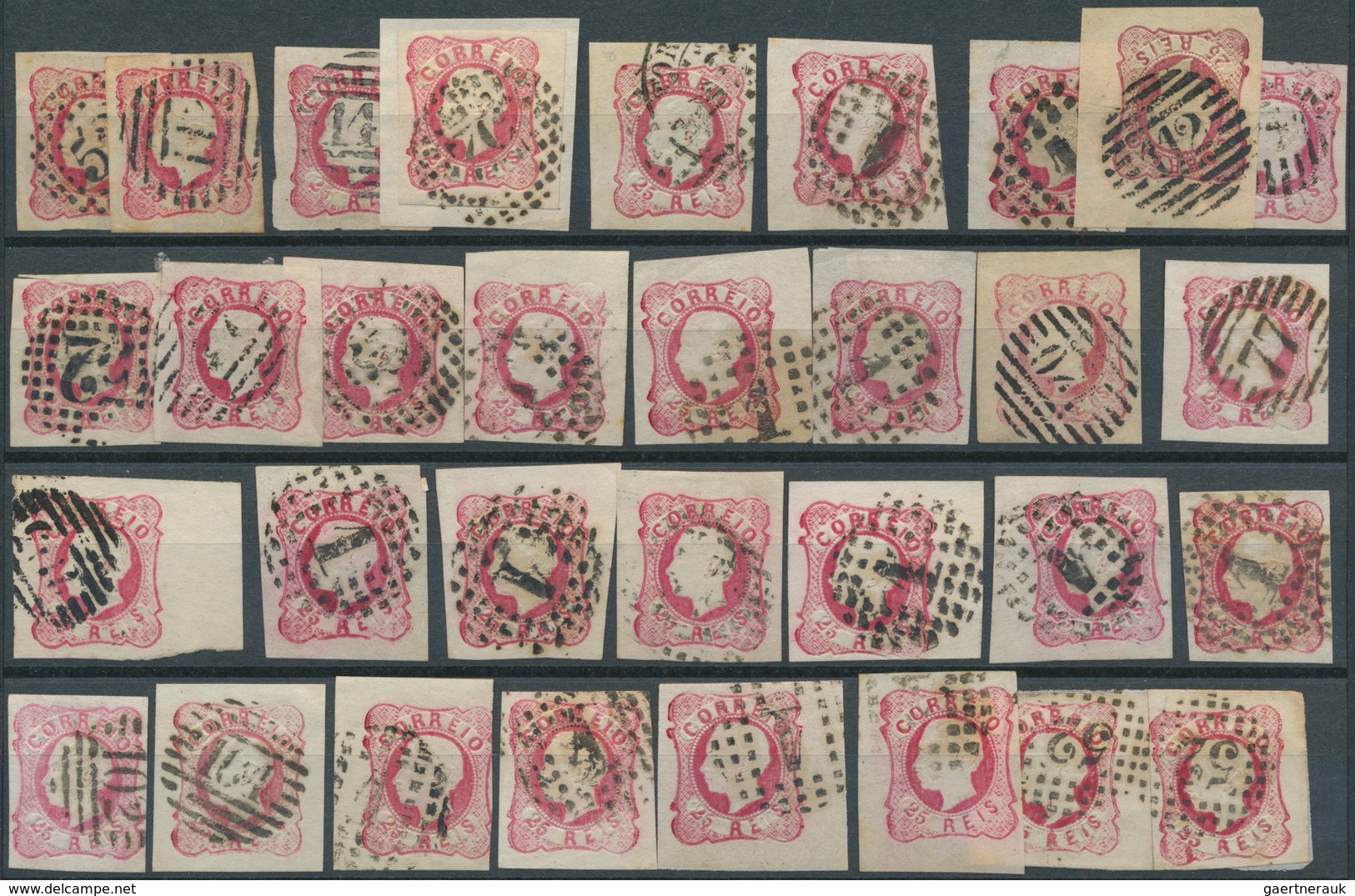 Portugal: 1862/1864, LUIS I., 25 Reis Carmine/rose (Mi.16, CE #16), Lot With More Than 180 Used Stam - Sonstige & Ohne Zuordnung