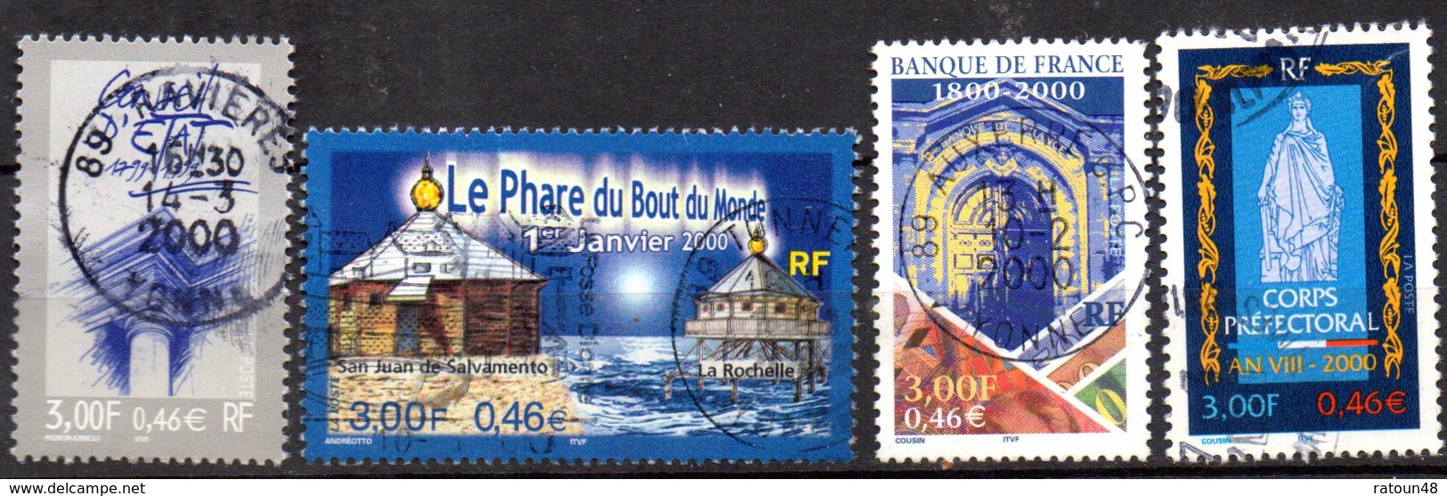 Lot TP N° 3293-94 3299-3300 - OB - Conseil D'état - Le Phare Du Bout Du Monde - Banque De France - Corps Préfectoral - Used Stamps