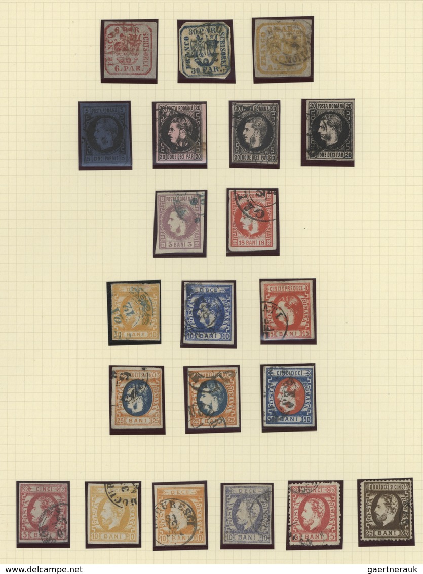 Rumänien: 1862/1872, Petty Used Collection Of 21 Stamps On Album Page, Comprising Coat Of Arms 3pa. - Gebraucht