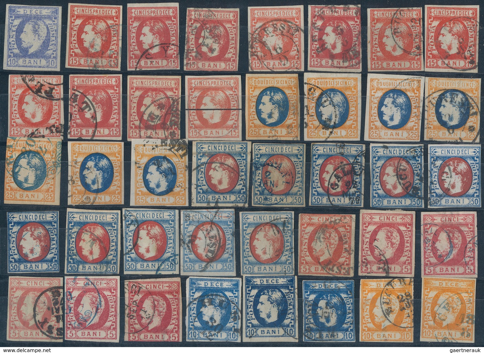 Rumänien: 1868/1871, CAROL HEADS Imperf., Mainly Used Assortment Of 74 Stamps On Stockcards, Nice Ra - Gebraucht