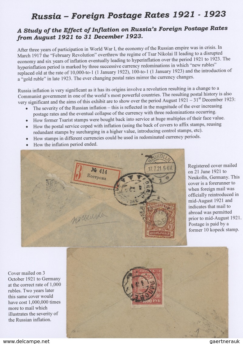 Russland: 1921/1922, Foreign Postage Rates, Collection Of 34 Covers/cards On Written Up Album Pages, - Covers & Documents