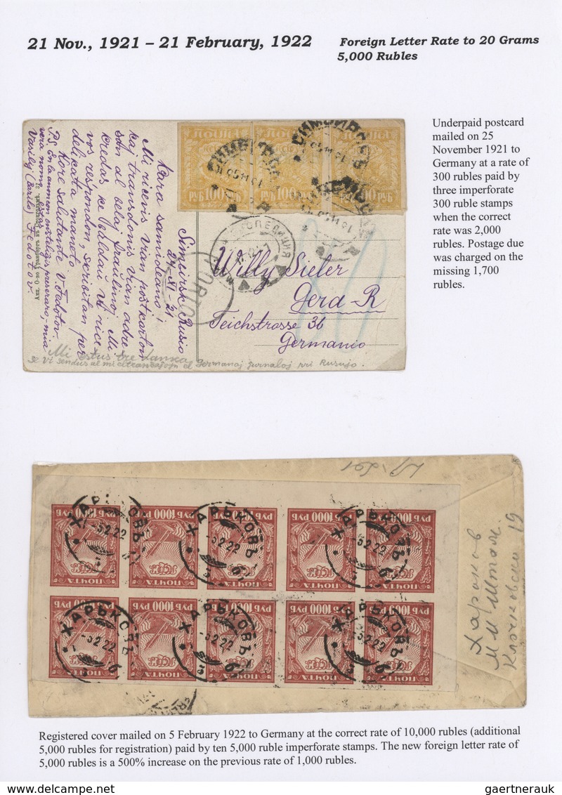Russland: 1921/1922, Foreign Postage Rates, Collection Of 34 Covers/cards On Written Up Album Pages, - Briefe U. Dokumente