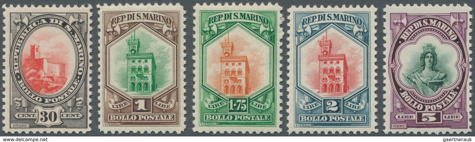 San Marino: 1929, Definitive Issue ‚National Symbols‘ Five Different Values In Different Quantities - Used Stamps