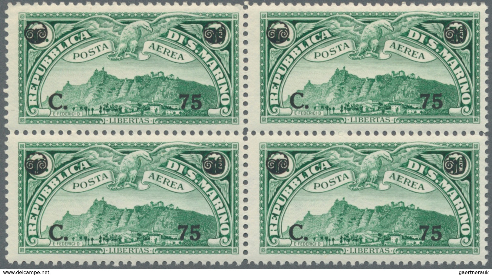 San Marino: 1936, Airmail Stamp ‚Monte Titano‘ 50c. Green Surcharged ‚C. 75‘ In A Lot With 430 Stamp - Gebraucht