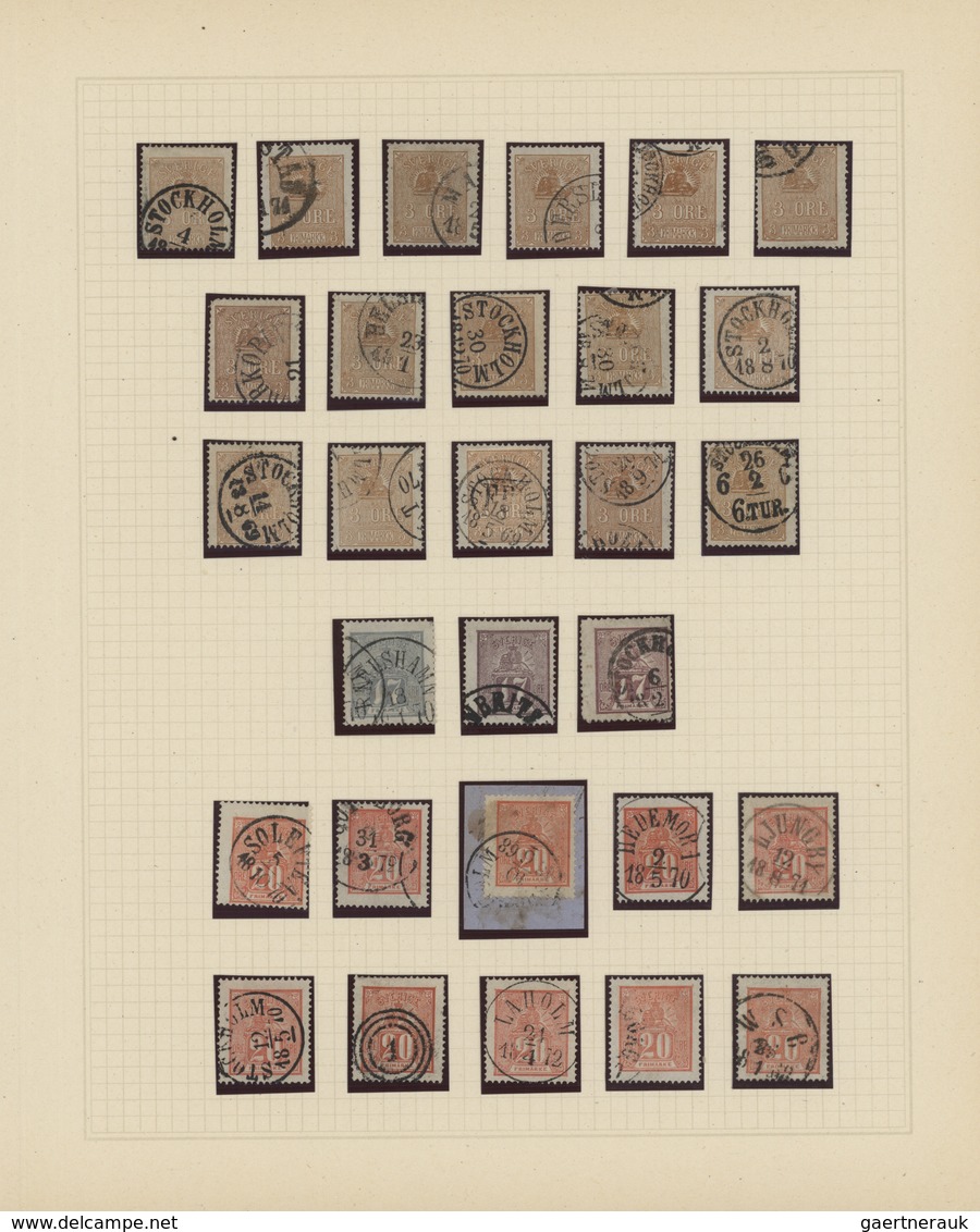 Schweden: 1855/1872, Collection Of 95 Stamps On Album Pages, Showing Some Specialisation Incl. Colou - Briefe U. Dokumente