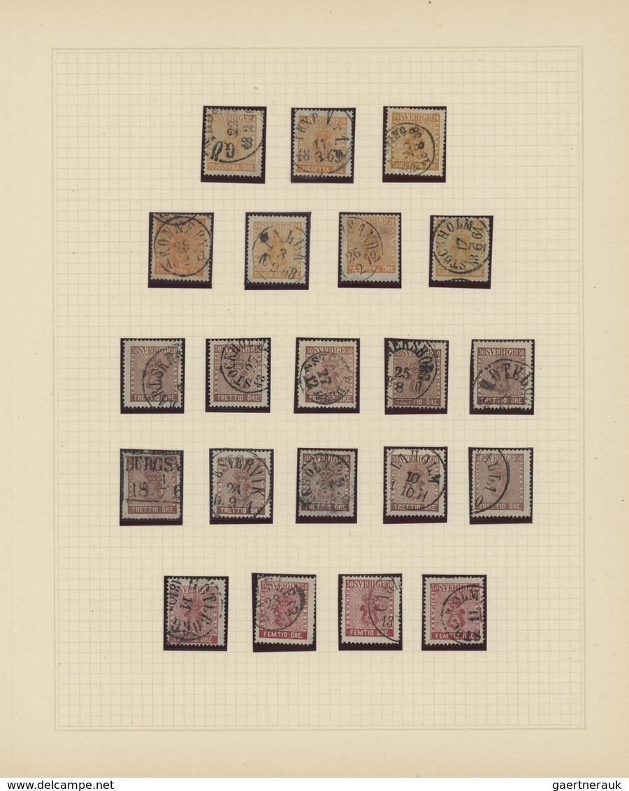 Schweden: 1855/1872, Collection Of 95 Stamps On Album Pages, Showing Some Specialisation Incl. Colou - Briefe U. Dokumente