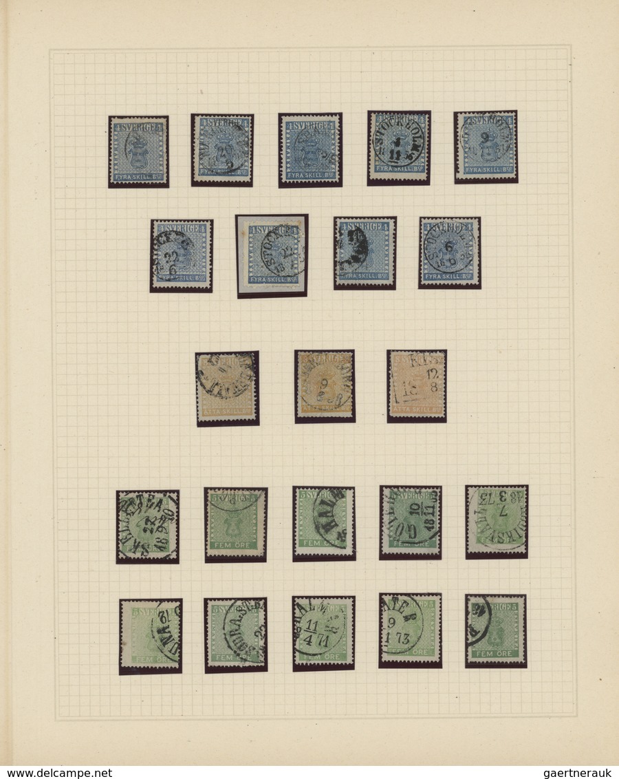 Schweden: 1855/1872, Collection Of 95 Stamps On Album Pages, Showing Some Specialisation Incl. Colou - Briefe U. Dokumente