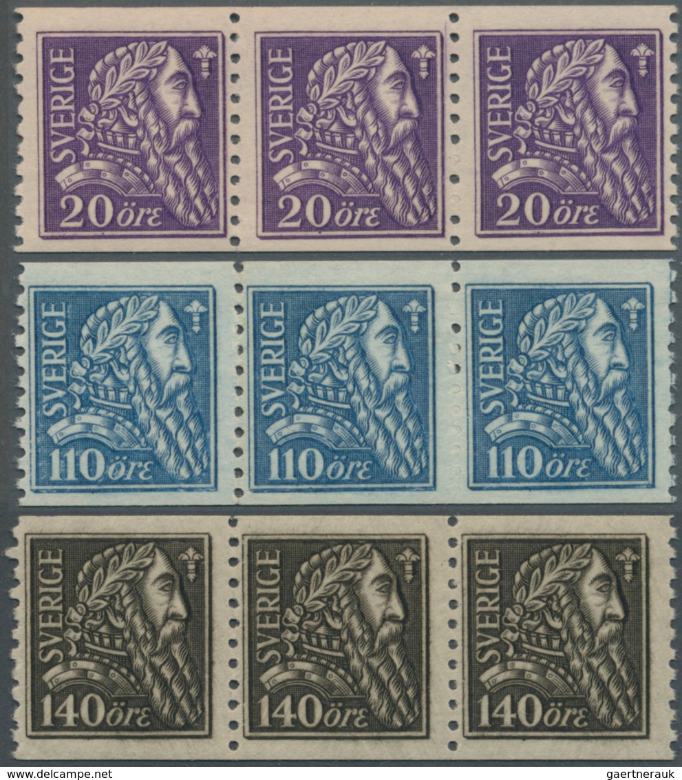 Schweden: 1921, King Gustaf Vasa Without Wmk. Complete Set Of Three In A Lot With 47 Sets (23 X MNH, - Briefe U. Dokumente