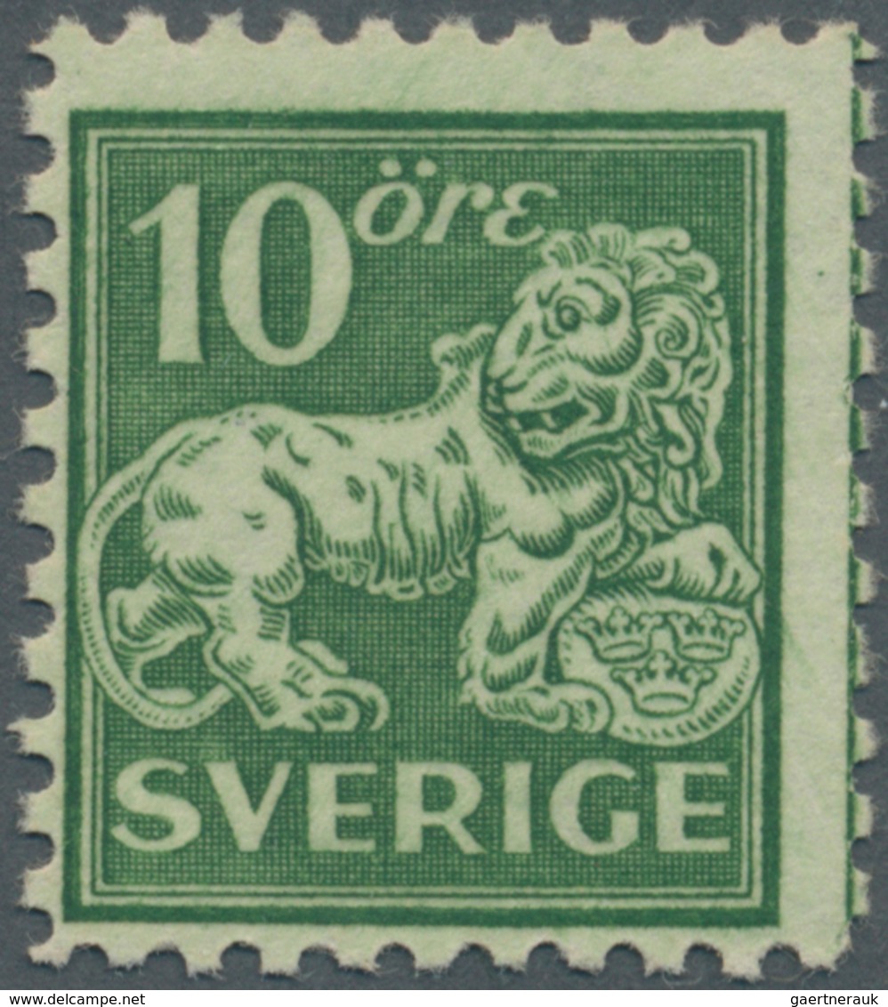 Schweden: 1921, Standing Lion 10öre Green On Toned Paper Four-side Perf. 9¾ With Wmk. Lines In A Lot - Briefe U. Dokumente