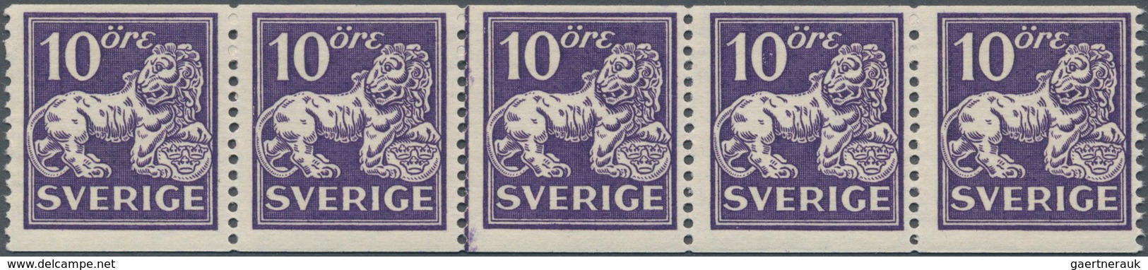 Schweden: 1934, Standing Lion 10öre Violet On White Paper Perf. 13 In A Lot With 120 Stamps Mostly I - Briefe U. Dokumente