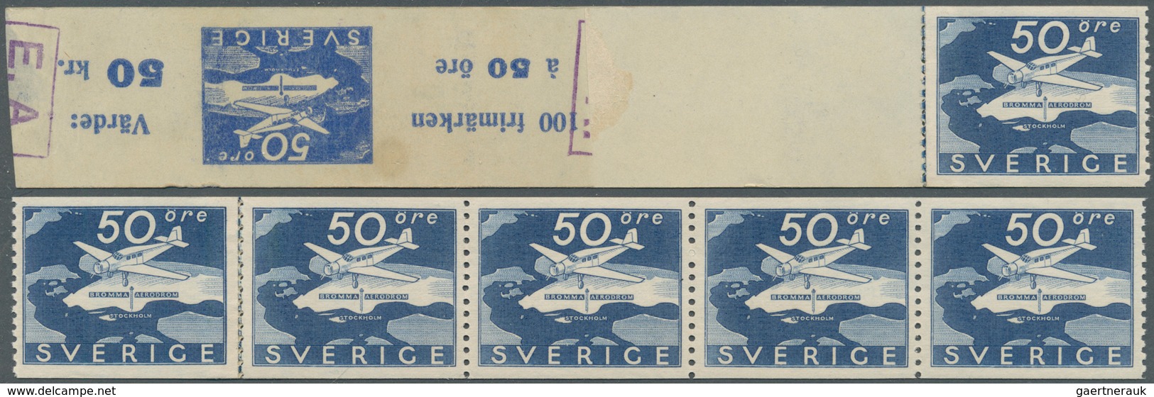 Schweden: 1936, Inauguration Of Bromma Airport 50öre In A Lot With About 190 Stamps Incl. Many Strip - Briefe U. Dokumente