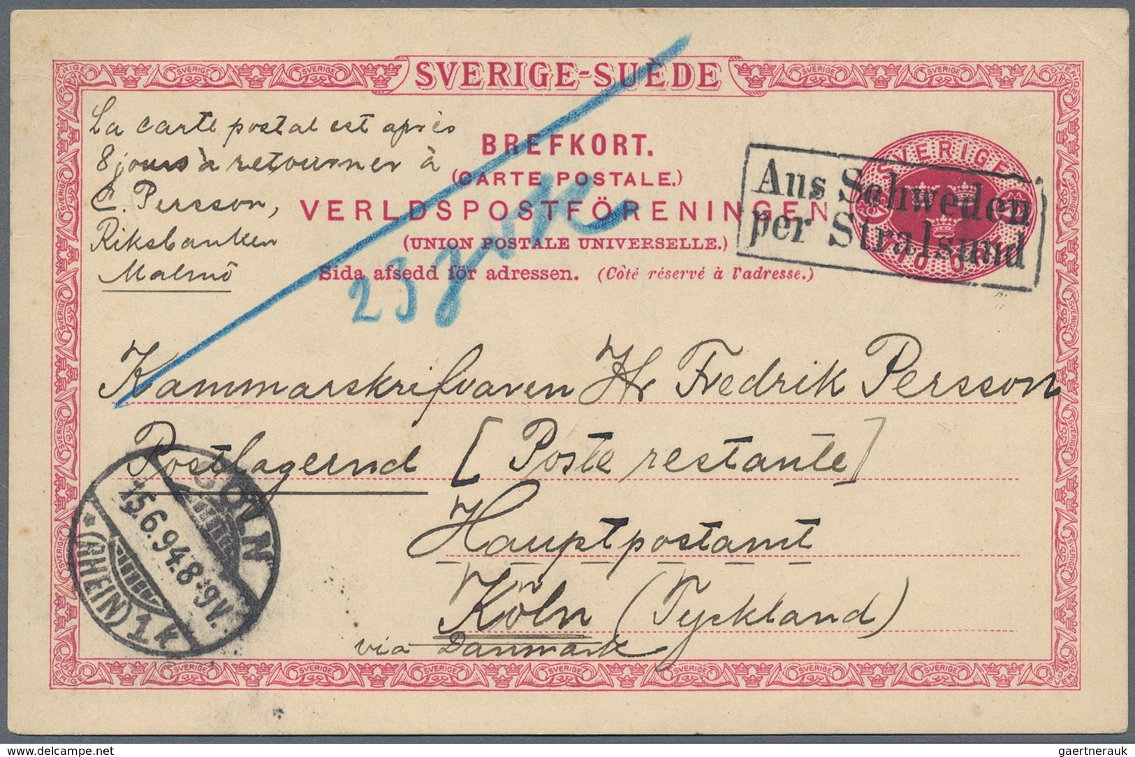 Schweden - Stempel: 1845/1957, Collection Of About 36 Letters/cards, Nearly All With Ship-post Cance - Sonstige & Ohne Zuordnung