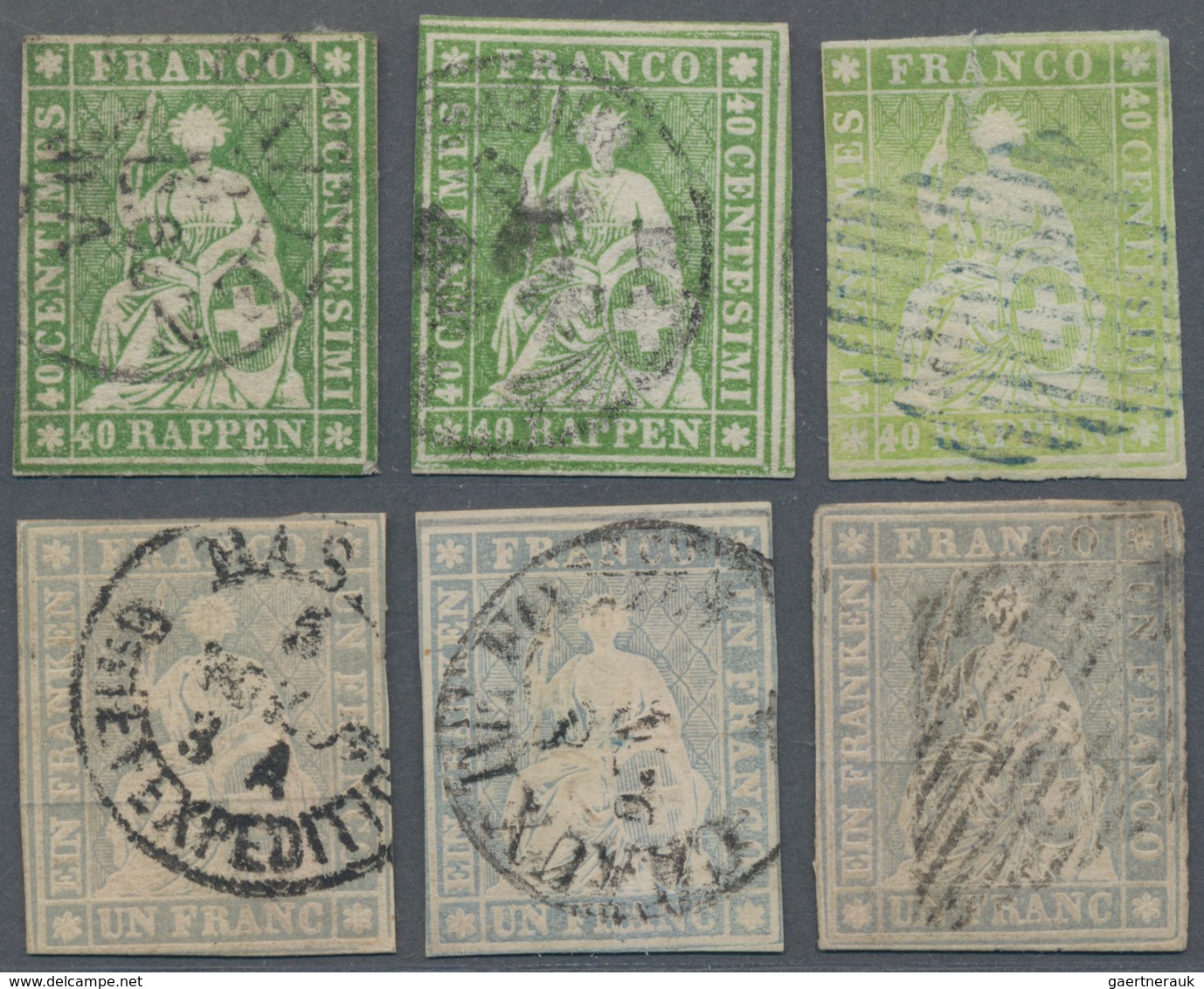 Schweiz: 1850/1860, Gestempelte Partie Von 42 Marken Rayon Und Strubel, Etwas Unterschiedliche Erhal - Sammlungen