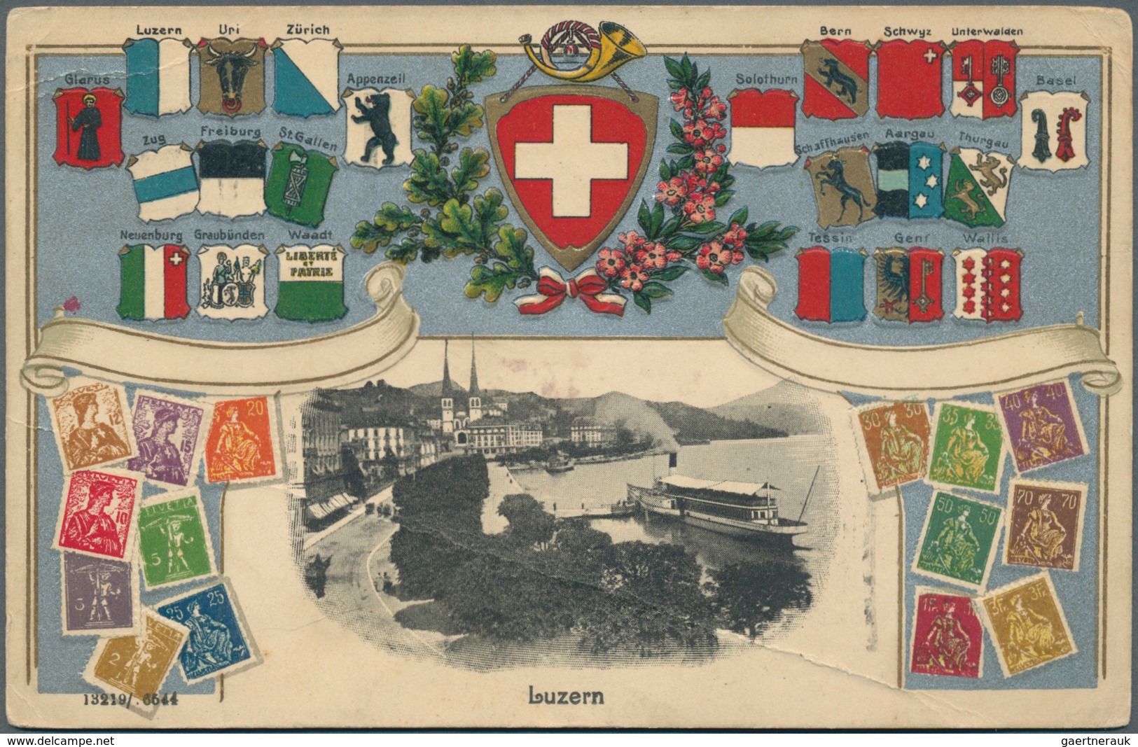 Schweiz: 1900 Ca.: Fünf Verschiedene Ansichtskarten Mit Abbildungen Alter, Schweiz. Briefmarken Sowi - Sammlungen