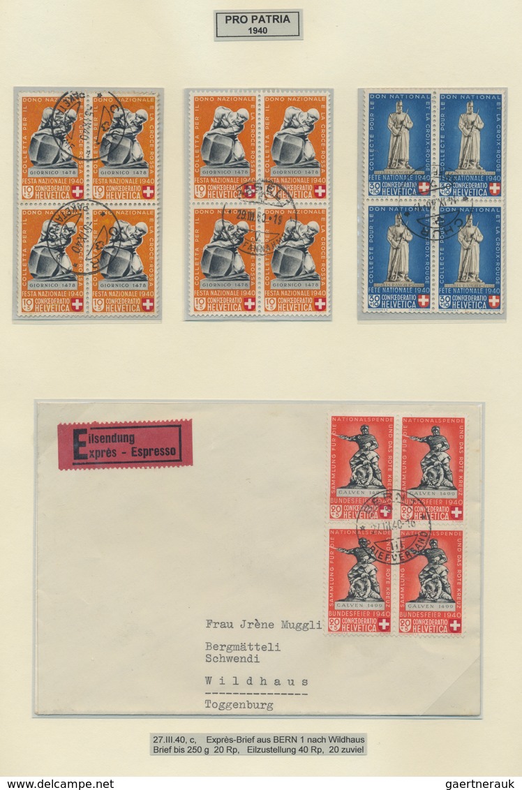 Schweiz: 1936/1960 Ca. - PRO PATRIA: Feine Kollektion Von Einzelmarken, 4er-Blocks, Anderen Einheite - Sammlungen