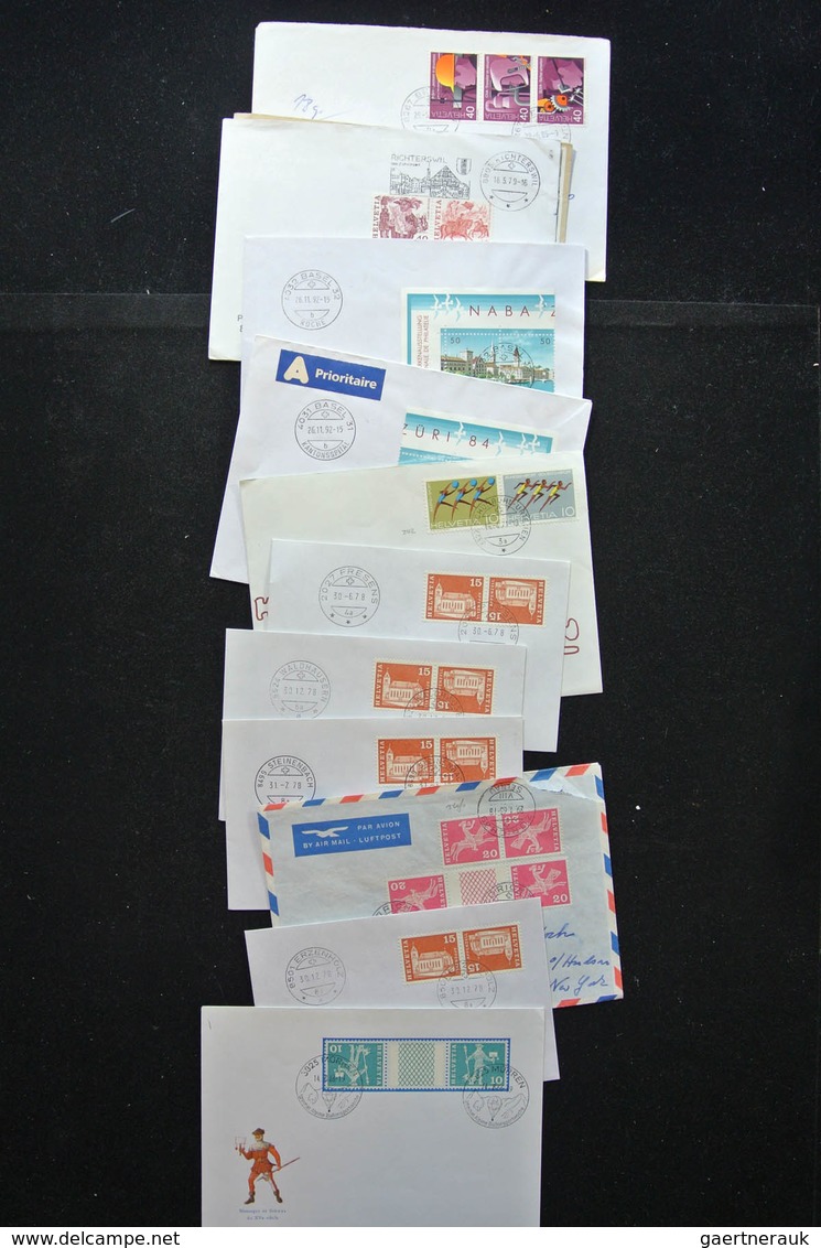 Schweiz: 1938-1990: Small box with 250 covers of Switzerland 1938-1990, all franked with tete-beches