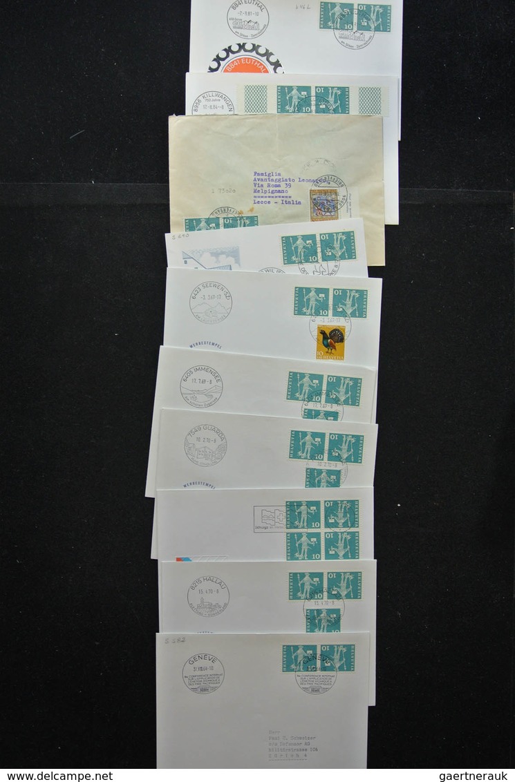 Schweiz: 1938-1990: Small box with 250 covers of Switzerland 1938-1990, all franked with tete-beches