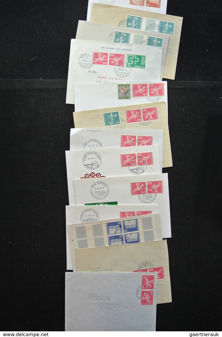 Schweiz: 1938-1990: Small box with 250 covers of Switzerland 1938-1990, all franked with tete-beches