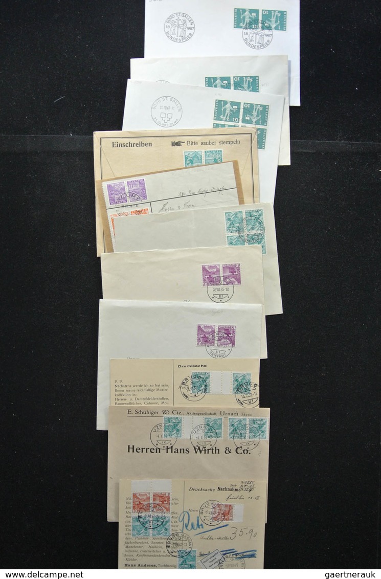 Schweiz: 1938-1990: Small box with 250 covers of Switzerland 1938-1990, all franked with tete-beches