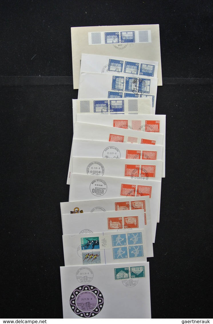 Schweiz: 1938-1990: Small box with 250 covers of Switzerland 1938-1990, all franked with tete-beches