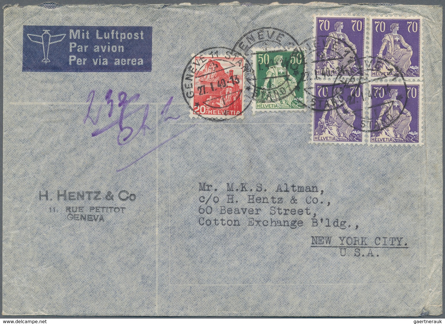 Schweiz: 1940/60(ca.), Sehr schöner Posten von ca. 200 LuPo-Briefen aus einer Schweiz-USA Korrespond