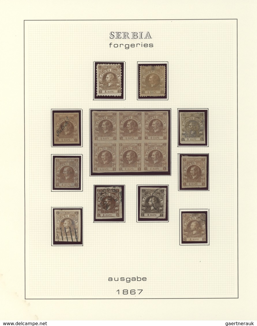 Serbien: 1866/1915, Collection Of Apprx. 150 Forgeries, Arranged On Album Pages. Interesting Lot For - Serbie