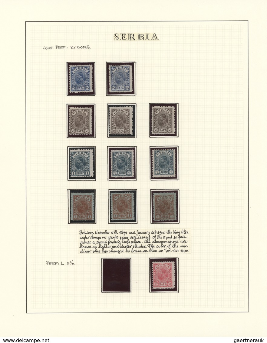 Serbien: 1894/1900, King Alexander I., Specialised Collection Of Apprx. 93 Stamps On Written Up Albu - Serbien