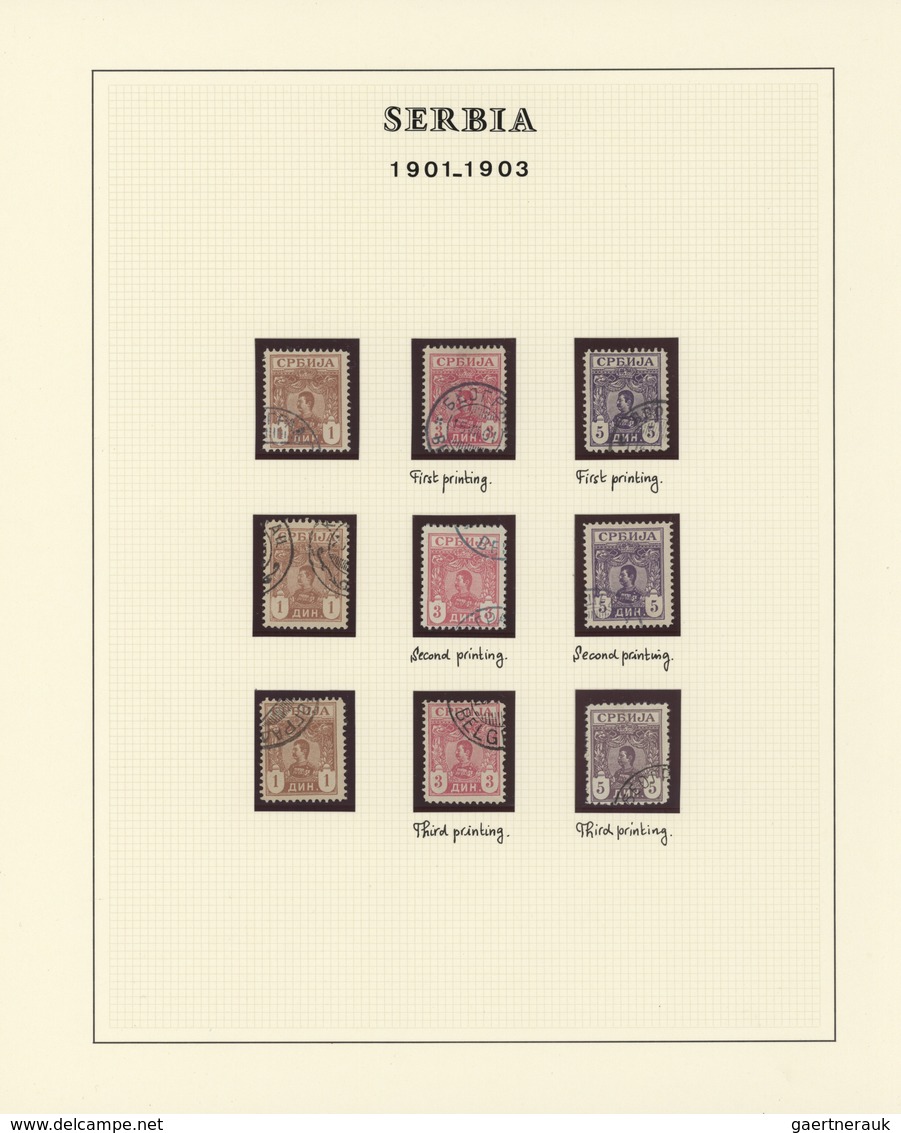 Serbien: 1901/1903, King Alexander I., Specialised Collection Of Apprx. 97 Stamps On Written Up Albu - Serbien