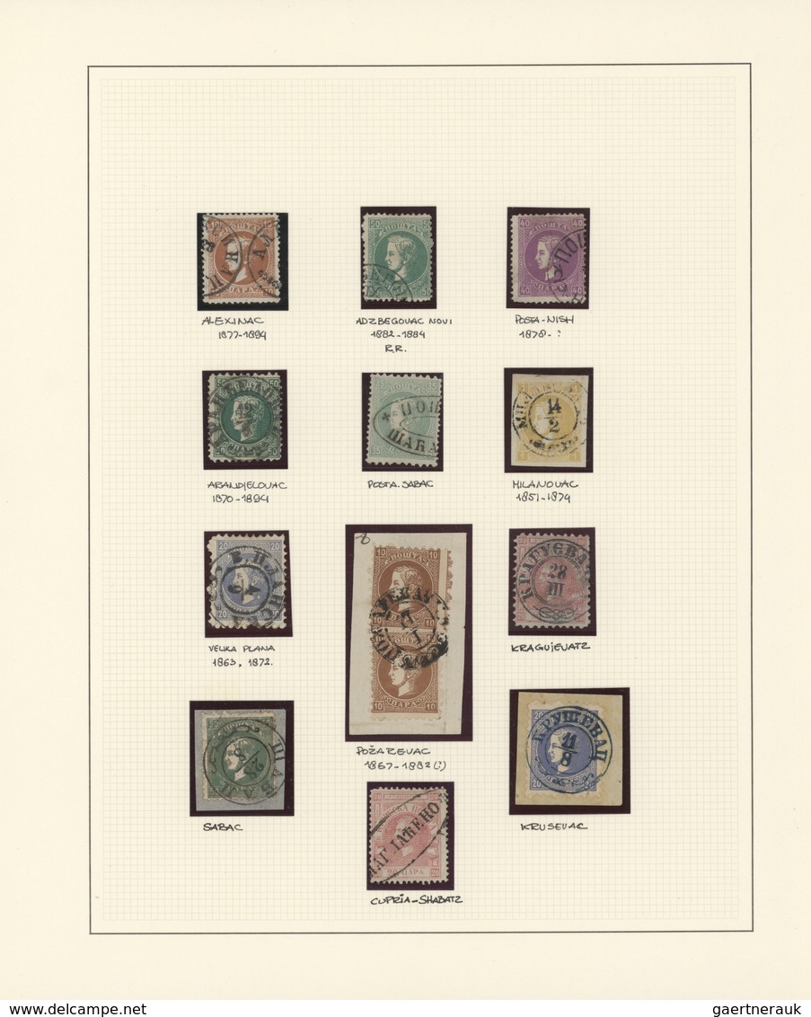 Serbien - Stempel: 1869/1880, Milan IV., Specialised Collection Of Apprx. 75 Stamps On Written Up Al - Serbien