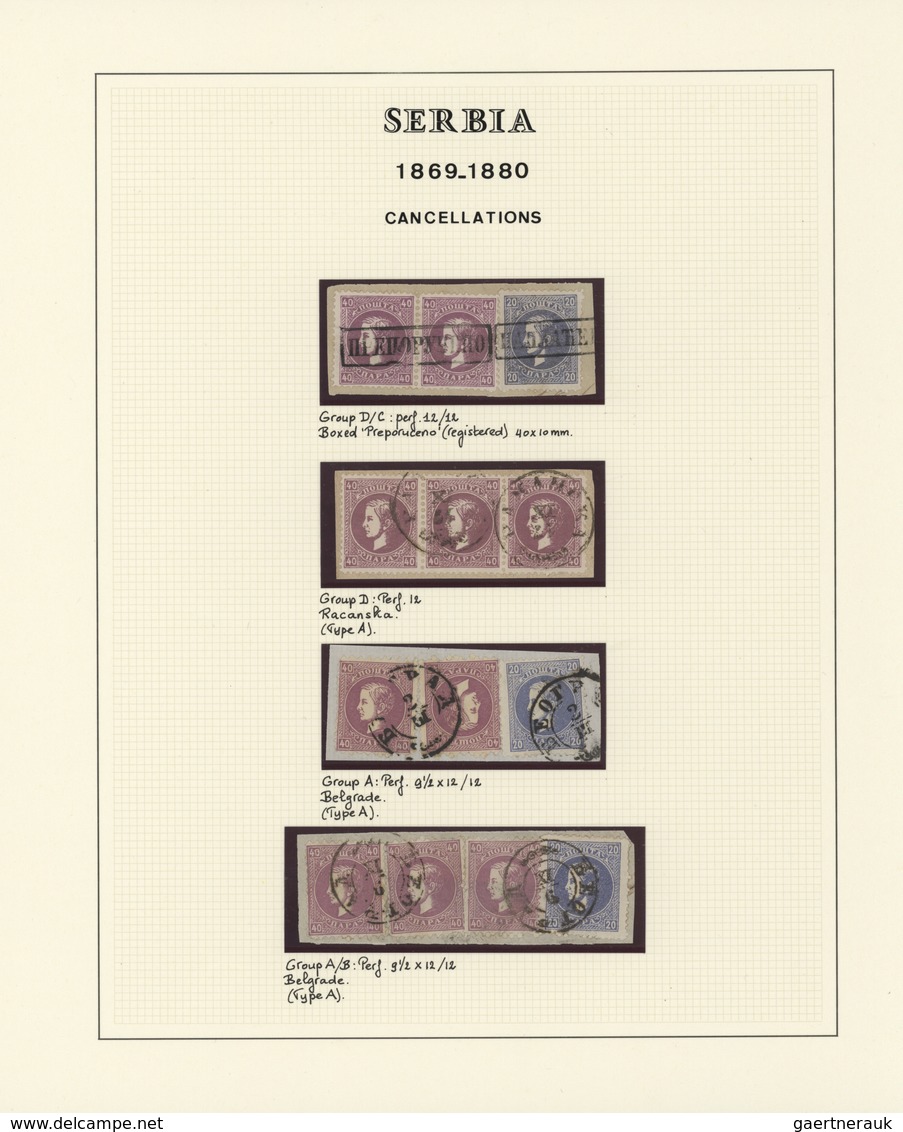 Serbien - Stempel: 1869/1880, Milan IV., Specialised Collection Of Apprx. 75 Stamps On Written Up Al - Serbien