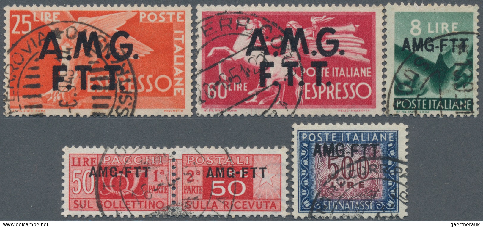 Triest - Zone A: 1947/1952, Accumulation Of Five Different Italian Stamps Optd. ‚AMG-FTT‘ Or ‚A.M.G. - Usati