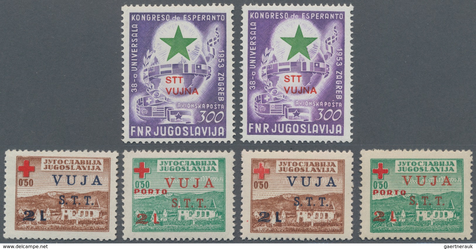 Triest - Zone B: 1948/1953, U/m Lot Of Six Stamps: Two Copies 300d. Esperanto And Two Copies Each Of - Used